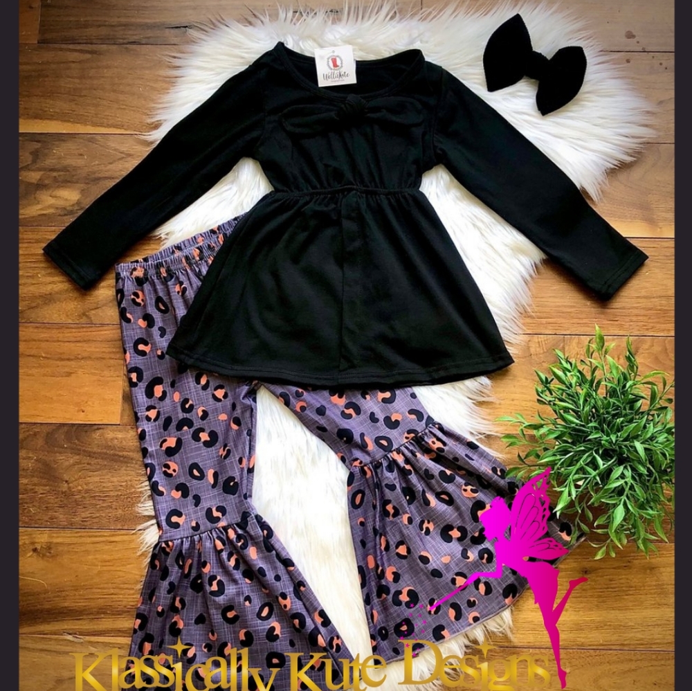 Black & Gray/Purple Leopard Pant Set